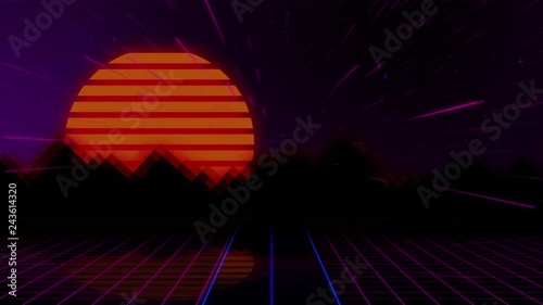 Night Retro Background Is A Digital Night Landscape In A