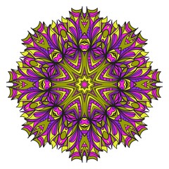 Vintage Invitation Card With Mandala Pattern. Decorative Elements. Vector Illustration. Anti-Stress Therapy Pattern. Purple, yellow color