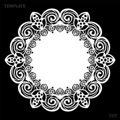 Lace round paper doily, lacy snowflake, greeting element, laser cut  template, doily to decorate the cake,  vector illustrations.