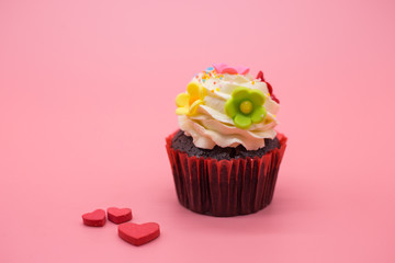  valentine cupcake on pink background