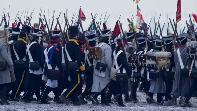 Napoleonic soldiers of Grande Armee marching