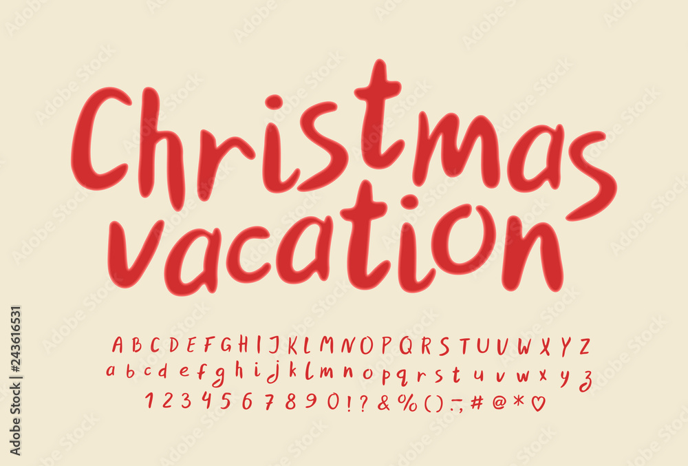 Fototapete handwritten alphabet beautiful red color. vector letters, numbers and punctuation marks