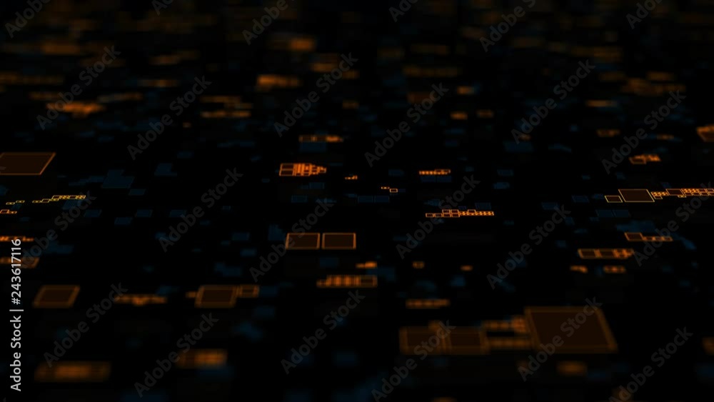 Poster 3d render background made of repetitive square patterns. technology theme concept with random square