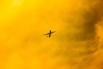 Fototapeta na wymiar Aircraft Passenger take off shot at sunset time