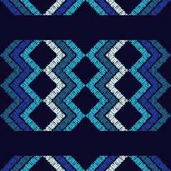 Ethnic boho seamless pattern. Embroidery on fabric. Traditional ornament. Tribal pattern. Folk motif. Can be used for wallpaper, textile, invitation card, wrapping, web page background.