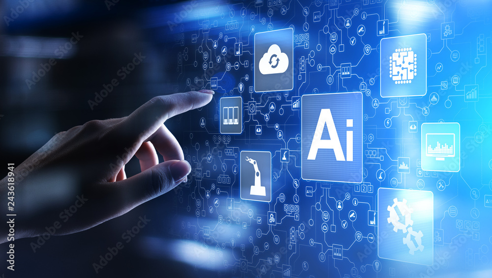 Poster ai artificial intelligence, machine learning, big data analysis and automation technology in busines
