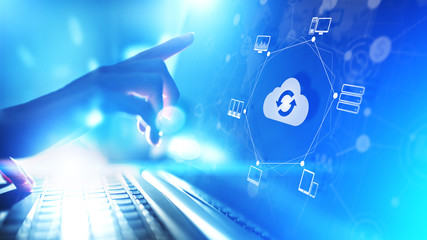 Naklejka premium Cloud technology Computing and data storage. Internet and networking concept on virtual screen.