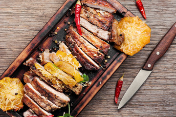 Juicy steak with pineapple