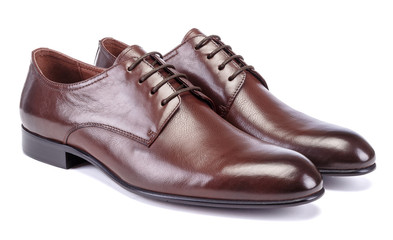 Dark brown Men Oxfords shoes from leather on white
