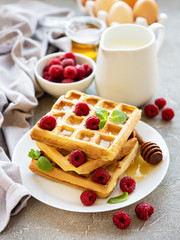 Homemade waffles with berries