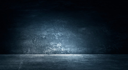 Empty black studio room. Dark background. Abstract dark empty studio room texture.  Product showcase spotlight background. Dark Studio Gallery