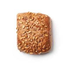 Sunflower seed bread roll isolated on white