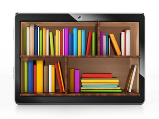 Books inside generic tablet PC. 3D illustration
