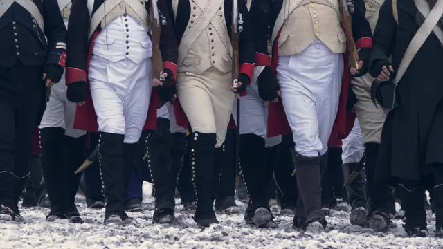Napoleonic soldiers of Grande Armee marching