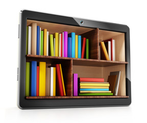 Books inside generic tablet PC. 3D illustration