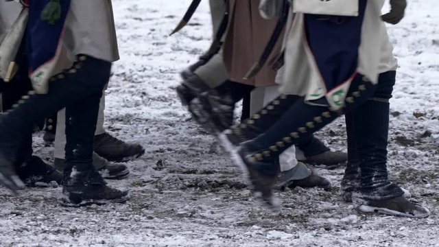 Napoleonic soldiers of Grande Armee marching