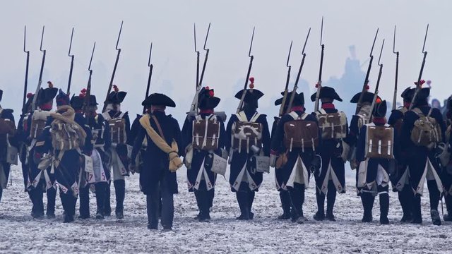 Napoleonic soldiers of Grande Armee marching