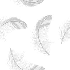 Feather pattern, fluff, fuzz is a white vector, realistic 3d. Pooh, lightness, airiness.