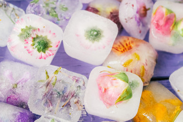 ice with frozen flowers, beauty, personal care