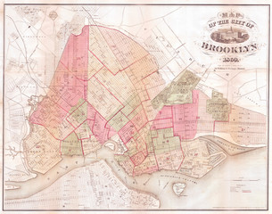 Fototapeta na wymiar 1869, Bishop Map of Brooklyn, New York