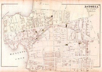 Old Map of Astoria, Queens, New York City Beers 1873