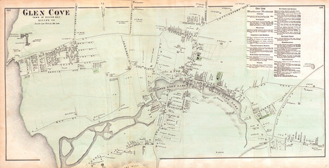 Fototapeta na wymiar 1873, Beers Map of Glen Cove, Queens, New York City