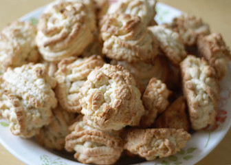 Ready tasty homemade shortbread cookies in a plate. Close-up.
