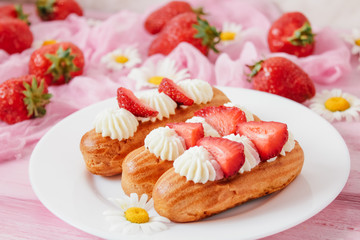 eclairs with strawberries, romantic breakfast, valentine's day