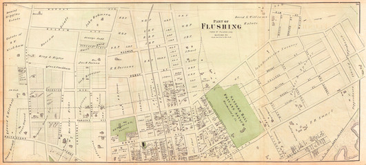 1873, Beers Map of Part of Flushing, Queens, New York City
