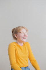 happy teen girl on white background