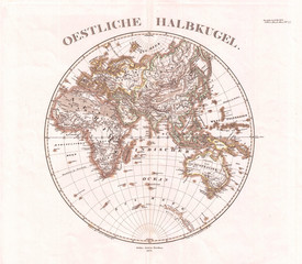 1873, Stieler Map of the Eastern Hemisphere, Europe, Africa, Asia, Australia, Pacific