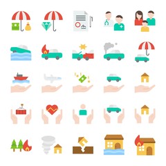 Insurance related vector icon set, flat style
