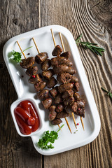 Chicken hearts on a skewer