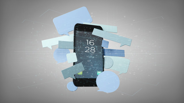 Messages bubbles surrounding a smartphone 3d rendering