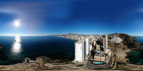 360 degree sphere aerial panoramic photo taken in Benidorm Alicante in Spain, drone 360 degree...