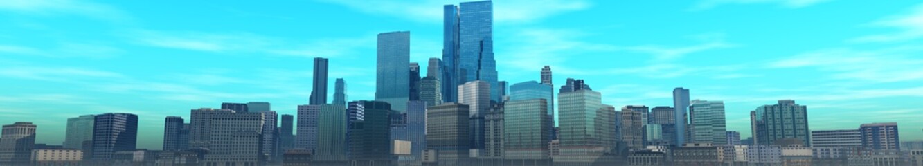 Fototapeta premium Panorama of the modern city, city against the sky, skyscrapers panorama, 3d rendering