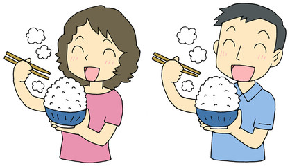 山盛り　ご飯　男女