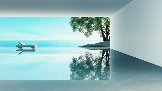 Beach living  - ocean villa seaside & sea view for vacation and summer / 3d render interior