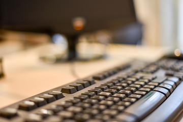 Blur image keyboard computer on the table