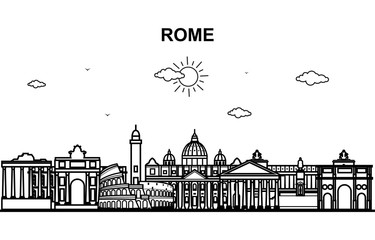 Rome City Tour Cityscape Skyline Line Outline Illustration
