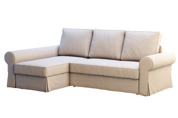 Modern beige fabric sofa with chaise lounge. 3d render