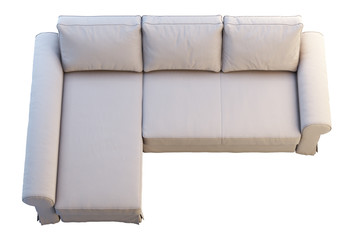 Modern beige fabric sofa with chaise lounge. 3d render