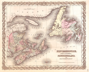1855, Colton Map of New Brunswick, Nova Scotia, Newfoundland and Price Edward Island