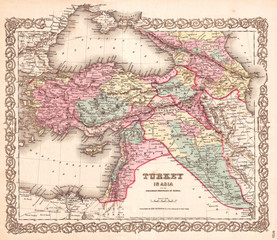 1855, Colton Map of Turkey, Iraq, and Syria