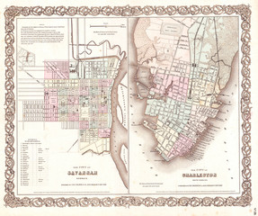1855, Colton Plan or Map of Charleston, South Carolina and Savannah, Georgia