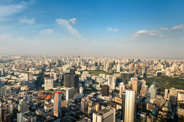 Cityscape of Bangkok city and skyscrapers buildings of Thailand., Panorama landscape of business and financial center of Thailand., Beautiful scene of urban town and travel destination of tourist.