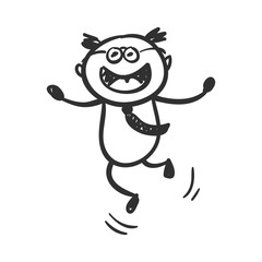 Lucky. Funny little man jumping from happiness, vector illustration.