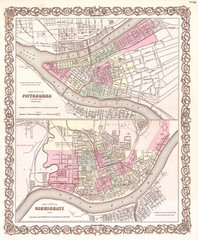 1855, Colton Plan or Map of Pittsburgh, Pennsylvania and Cincinnati, Ohio
