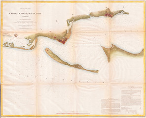 1857, U.S.C.S. Map or Chart of Penascola Bay and Harbor, Florida