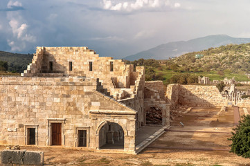 Fototapeta premium Turkish ruins of stone amphitheater attraction